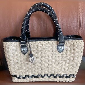 BRIGHTON Vintage Peggy Woven Jute Straw Braided Leather Tote Satchel Bag